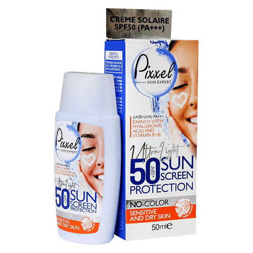 ضد افتاب بی رنگ پیکسل مدل sensetive and dry skin