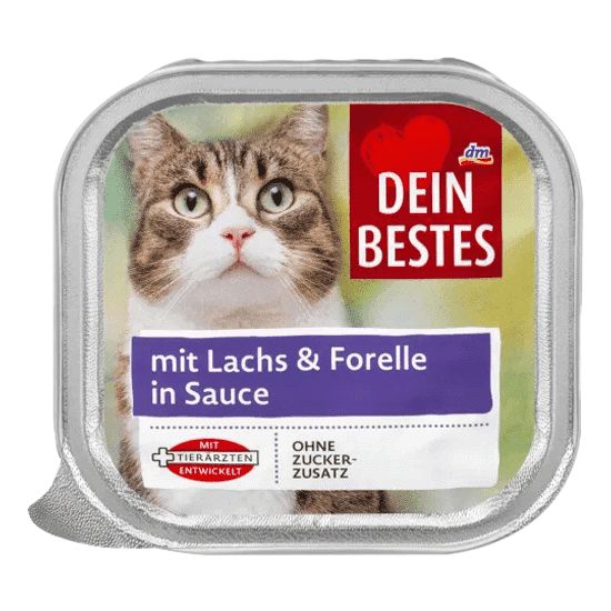 غذای کاسه‌ای گربه دین بستس با طعم سالمون و قزل‌آلا در سس- Dein Bestes Cat wet food salmon trout