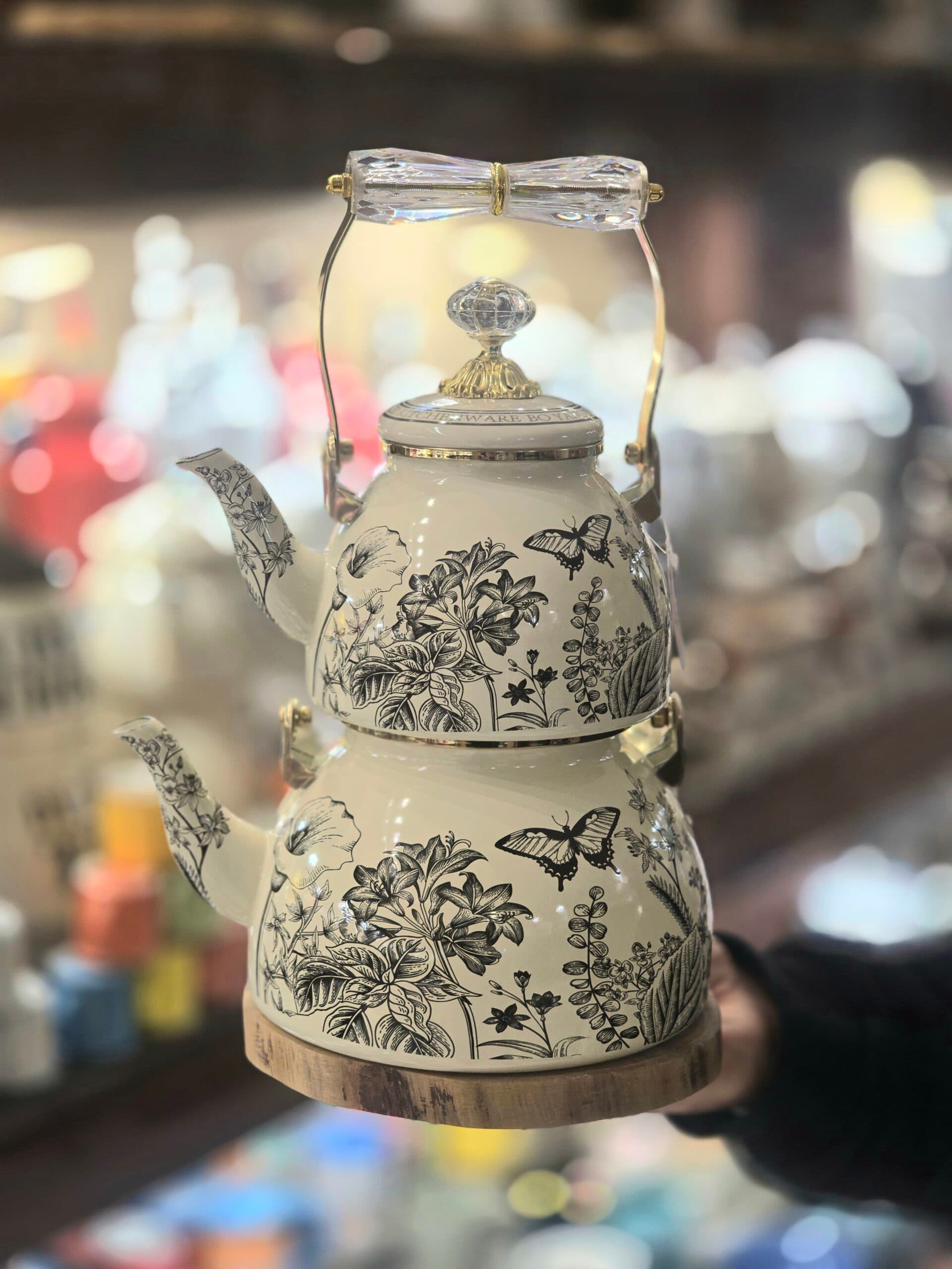 کتری قوری لعابی دسته کریستالی کد ۱۱۰۴ — تصویر ۴
