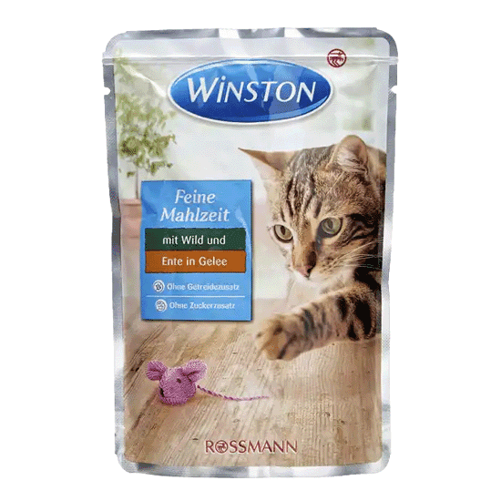 پوچ گربه وینستون با طعم گوشت شکار و اردک در ژله – Winston Cat Pouch with Wild & Duck in jelly