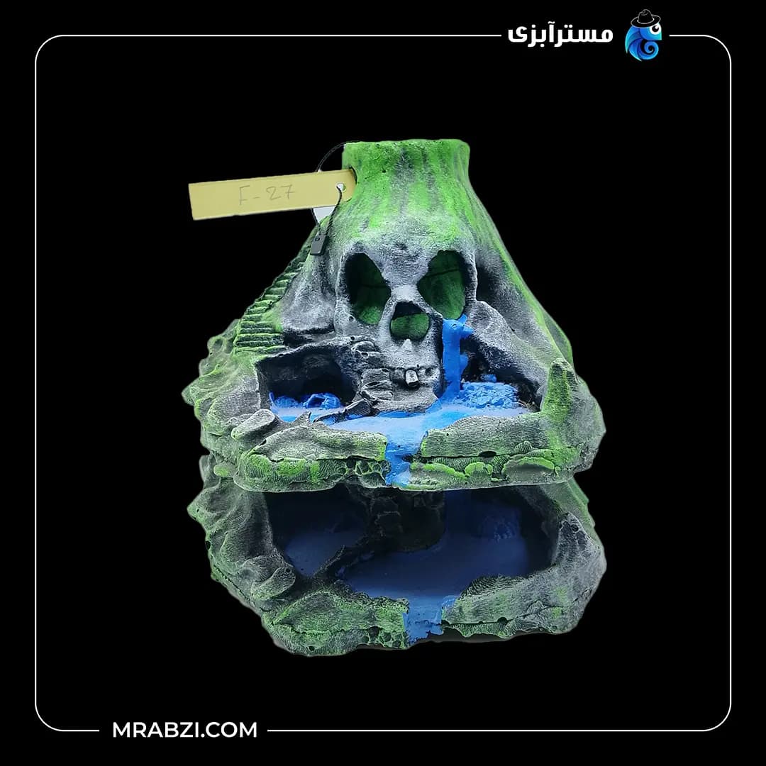 دکور آکواریوم صخره آتشفشانی و جمجمه مدل F-27