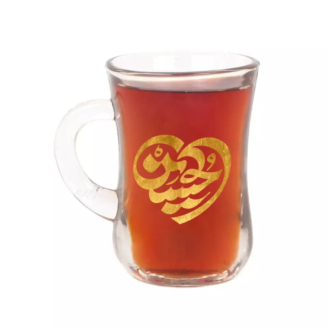 استکان کمر باریک دسته دار یا حسین طرح قلب ویژه ایام محرم — تصویر ۲