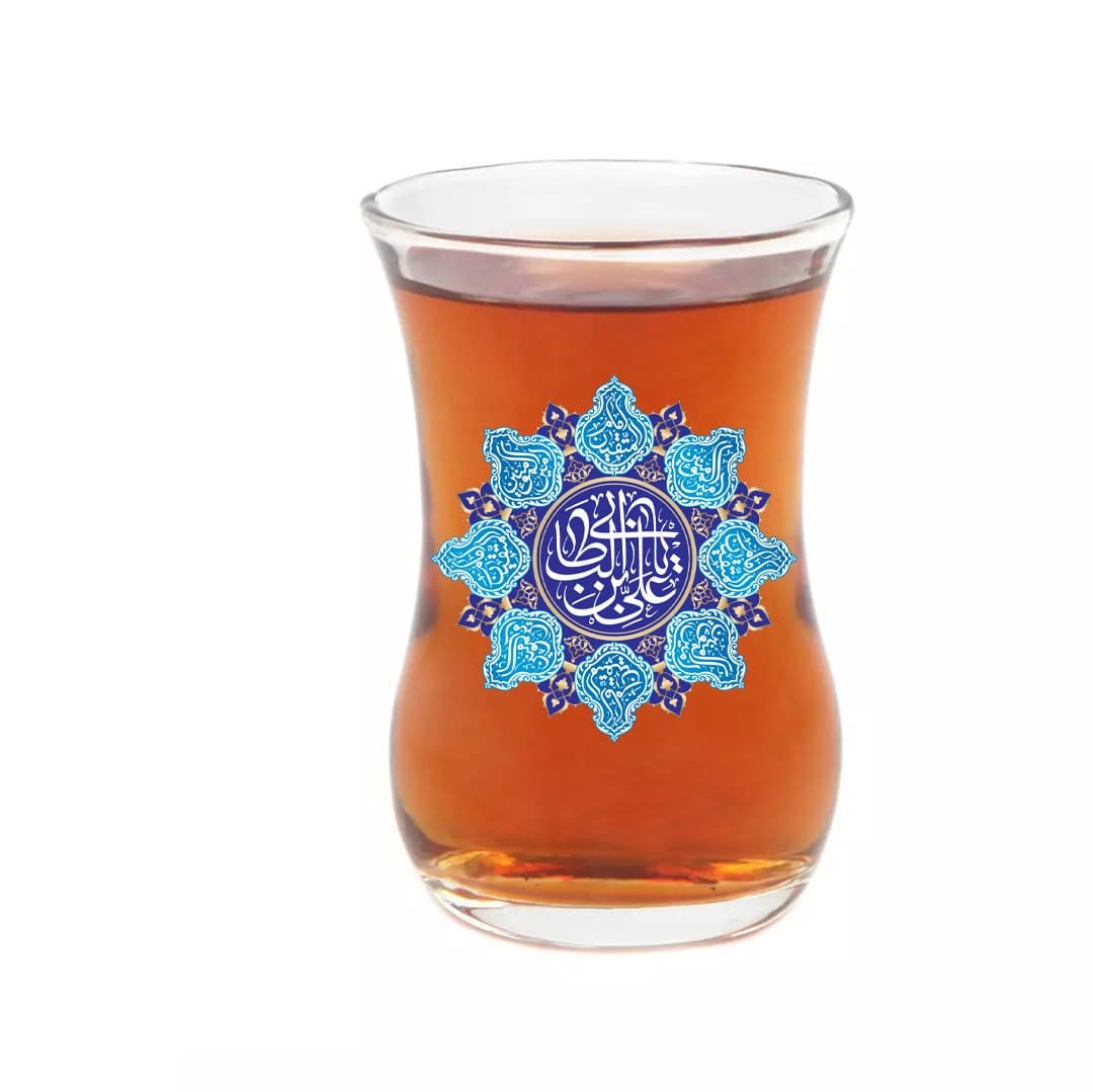 استکان تک عددی کمر باریک بدون دسته یا علی بن ابی طالب طرح 1 با لایه محافظ روی اسم مقدس — تصویر ۲