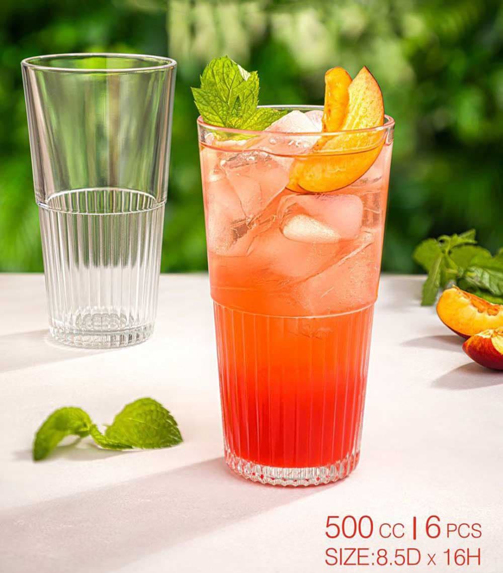 لیوان شیشه ای شیاردار 500 سی سی شش عددی | برند لیمون — تصویر ۲