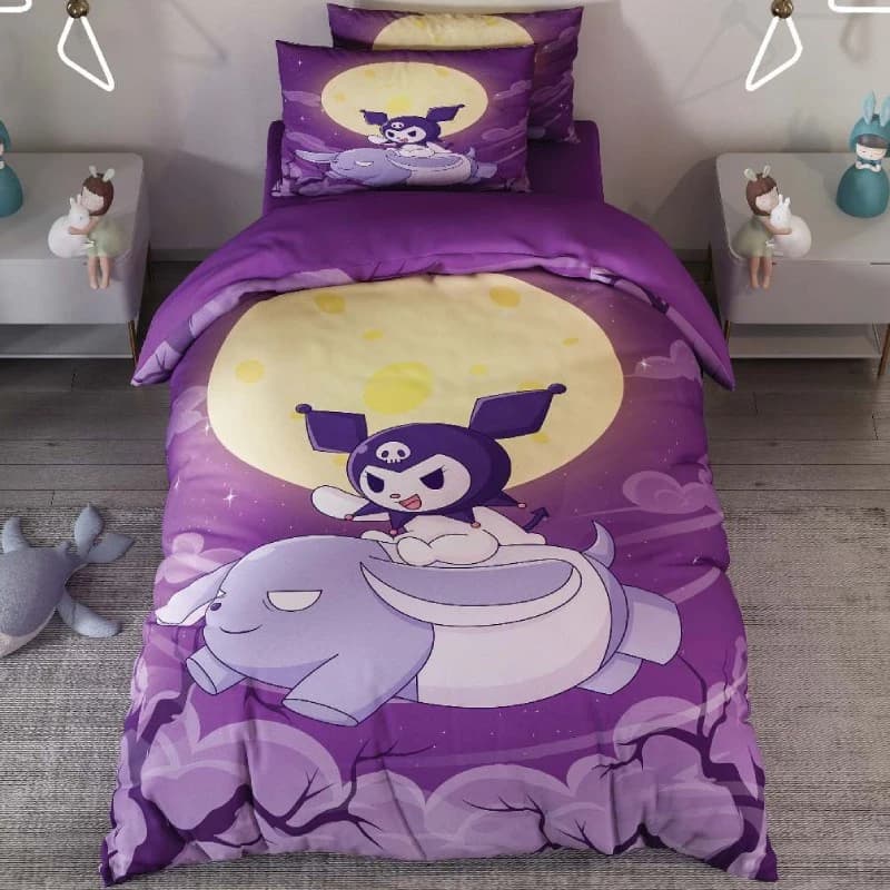 سرویس روتختی کودک کارینا مدل کرومی (Kuromi) یک نفره 5 تکه کد 1184 رنگ بنفش