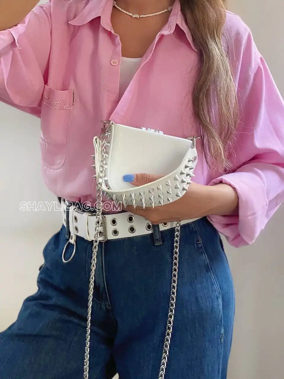مینی بگ فانتزی دستی و دوشی زنانه مدل پرچی — تصویر ۴