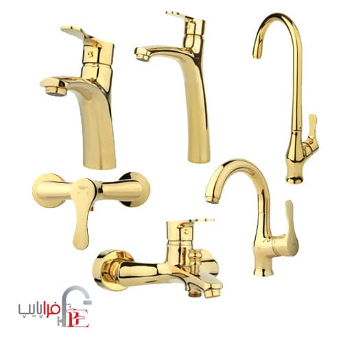 ست شیرآلات راسان مدل صدف طلایی ا Rassan Golden Sadaf collection Taps