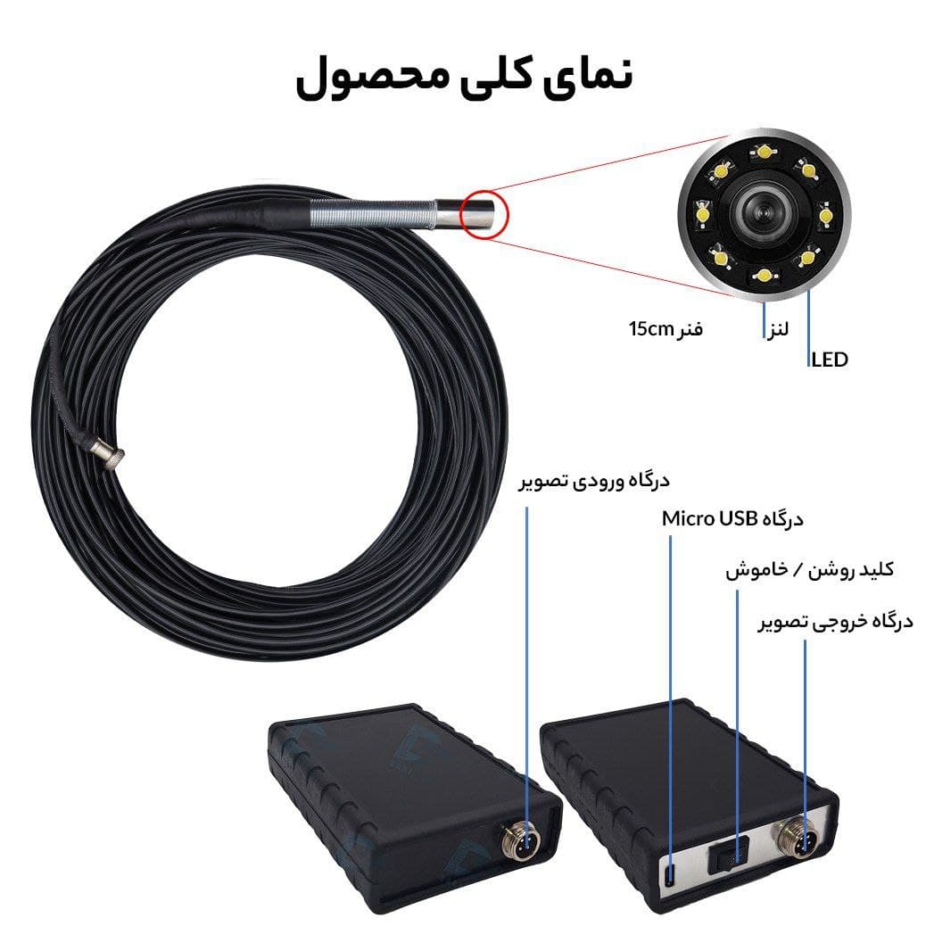 دوربین آندوسکوپی شلنگی صنعتی و بازرسی چاه و لوله 50 متری — تصویر ۴