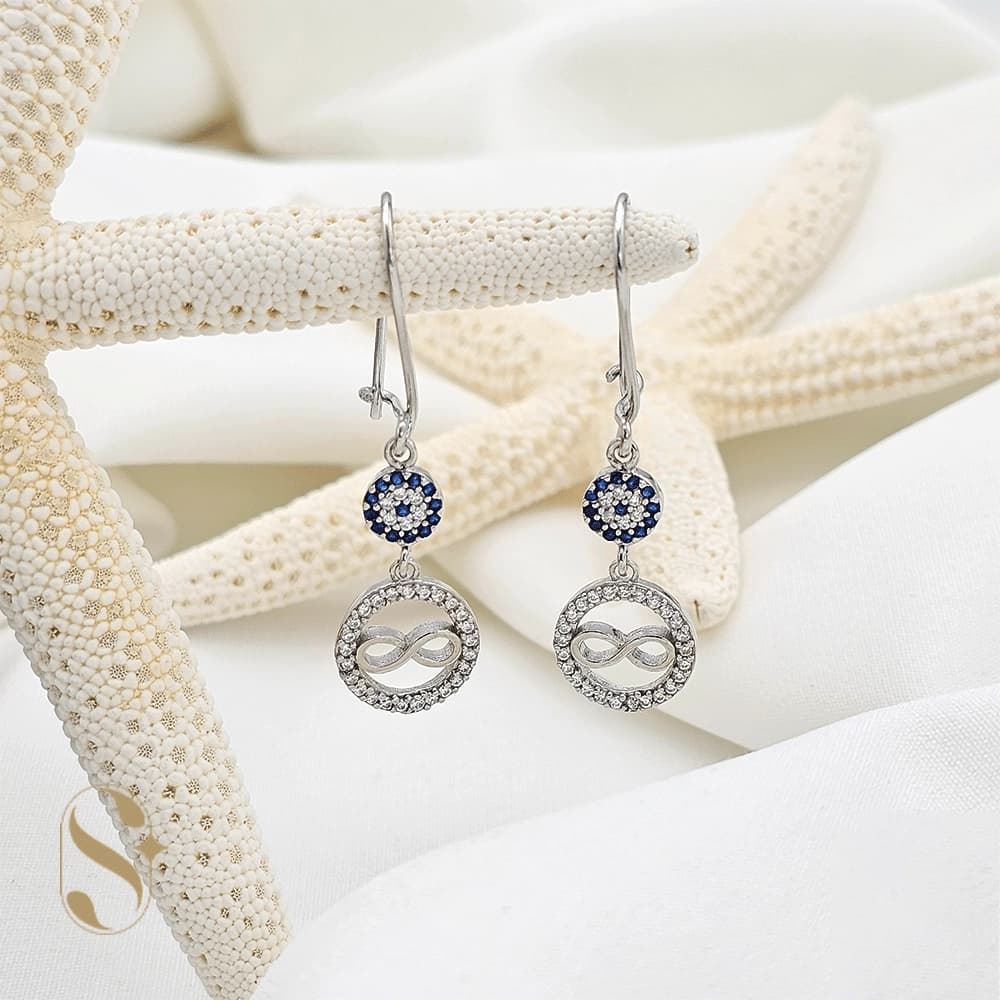 گوشواره نقره زنانه طرح چشم نظر بی نهایت کد SilverSet-G562 — تصویر ۳