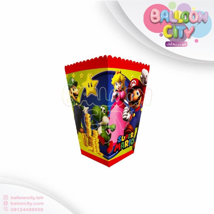 ظرف پاپکورن تم تولد طرح سوپرماریو Super Mario بسته 10 عددی