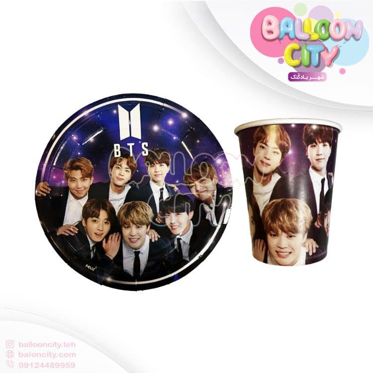 پیش دستی و لیوان تم تولد بی تی اس BTS بسته 10 عددی