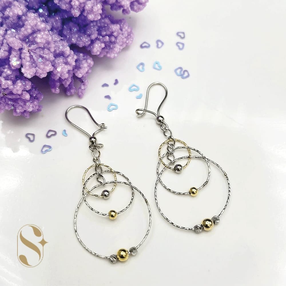 گوشواره نقره زنانه مدل دایره ای گوی دار کد SilverSet-G546