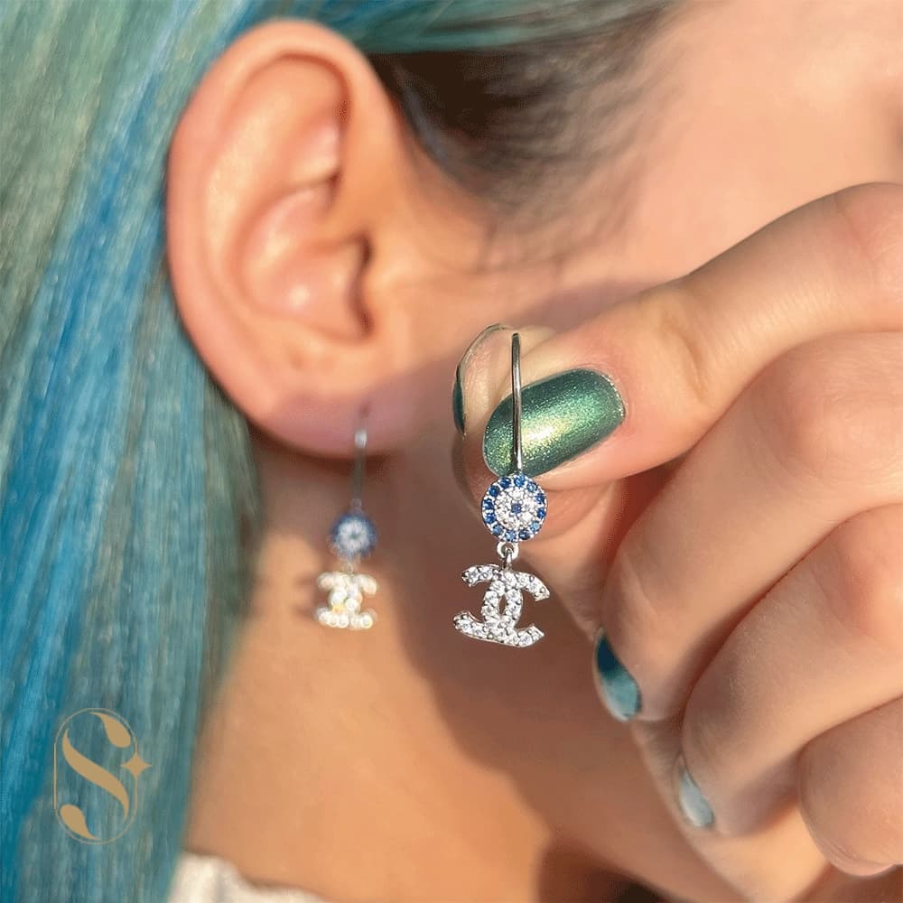 گوشواره نقره زنانه مدل چشم نظر کد SilverSet-G555