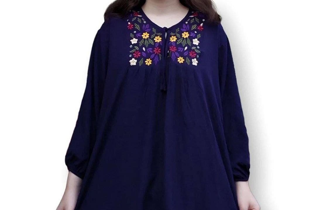 تونیک مانتویی نخی گلدوزی مدل ململ /کد2464