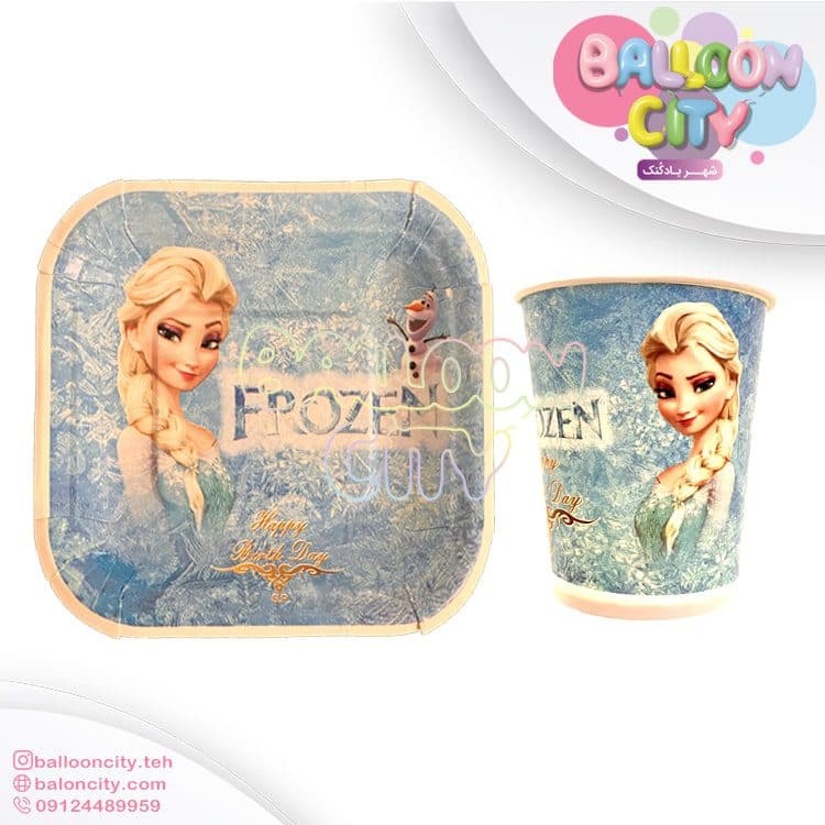 پیش دستی و لیوان تم تولد طرح فروزن Frozen بسته 10 عددی