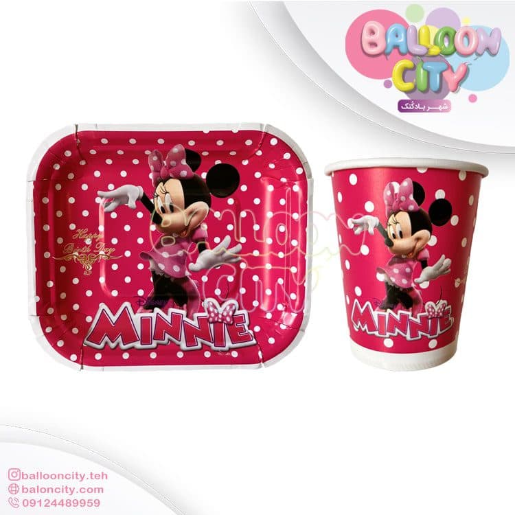 پیش دستی و لیوان تم تولد طرح مینی موس Mini mouse بسته 10 عددی