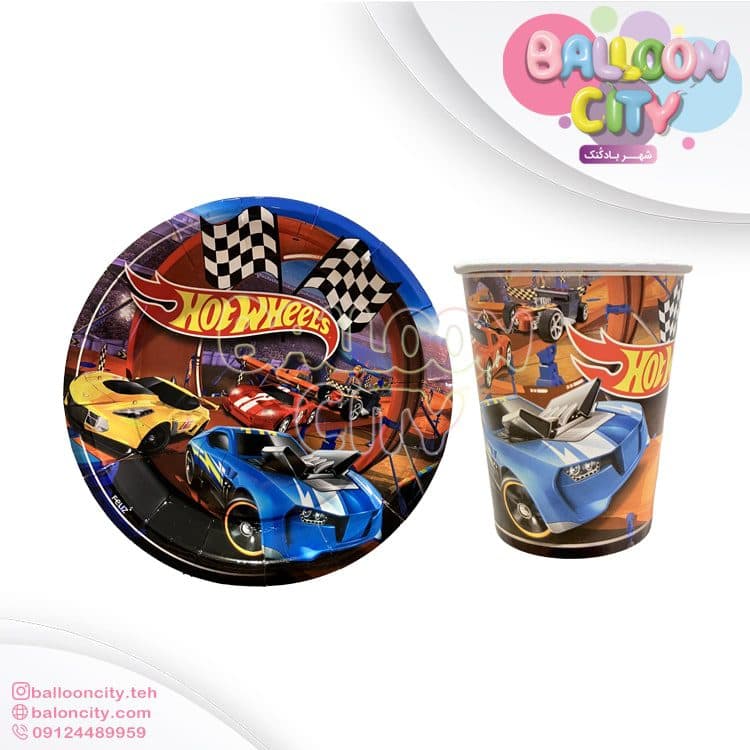 پیشدستی و لیوان تم تولد ماشین Hot wheels بسته 10 عددی