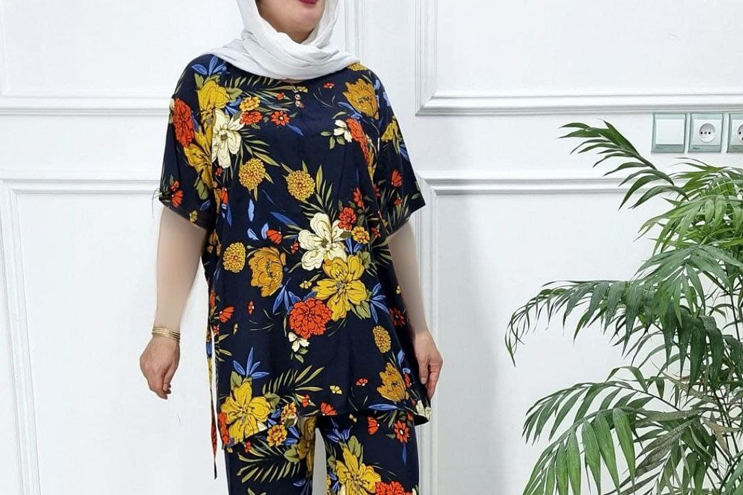 ست تونیک شلوار نخی راحتی قواره بزرگ خارجی/کد2429