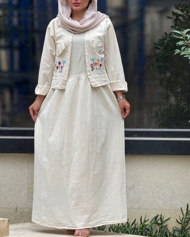 ساحلی کت سارافن لینن گلدوزی زنانه /کد2415 — تصویر ۸
