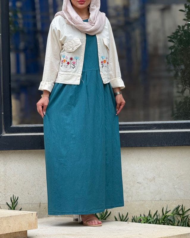 ساحلی کت سارافن لینن گلدوزی زنانه /کد2415 — تصویر ۵