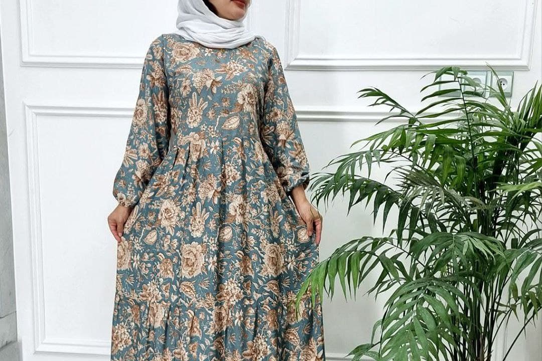 پیراهن ساحلی نخی طرح فلور زنانه _کد2367