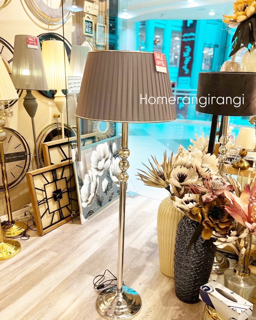 آباژور ایستاده مدل کنار سالنی سه گوی کریستال سیلور