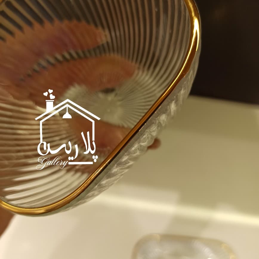 ست پیاله و پیشدستی شیار لب طلایی 43299 — تصویر ۲
