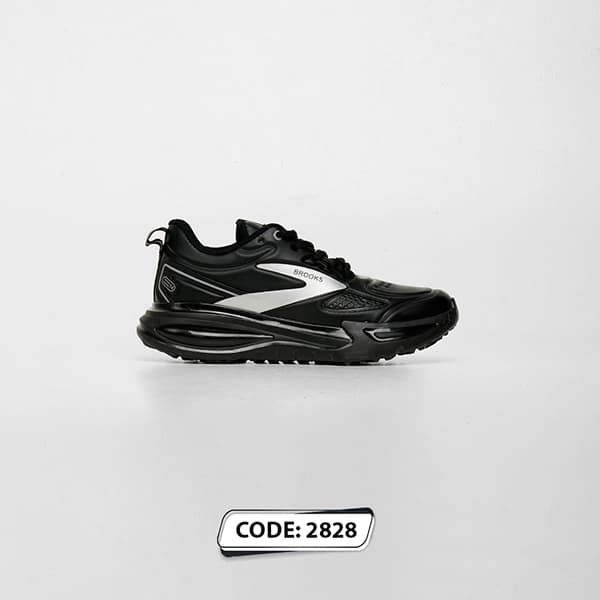 کتونی مشکی خط سیلور بندی زیر مشکی ژله ای کد(2828)BROOKS