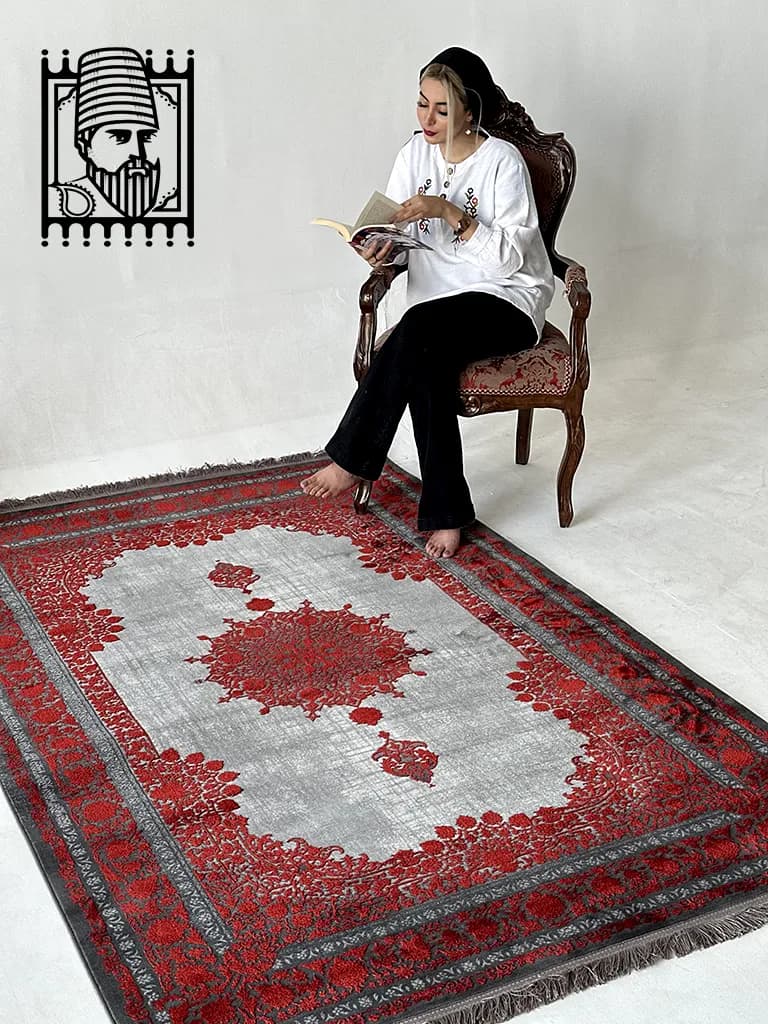 فرش مدرن آروین کد 73005 طوسی قرمز — تصویر ۳