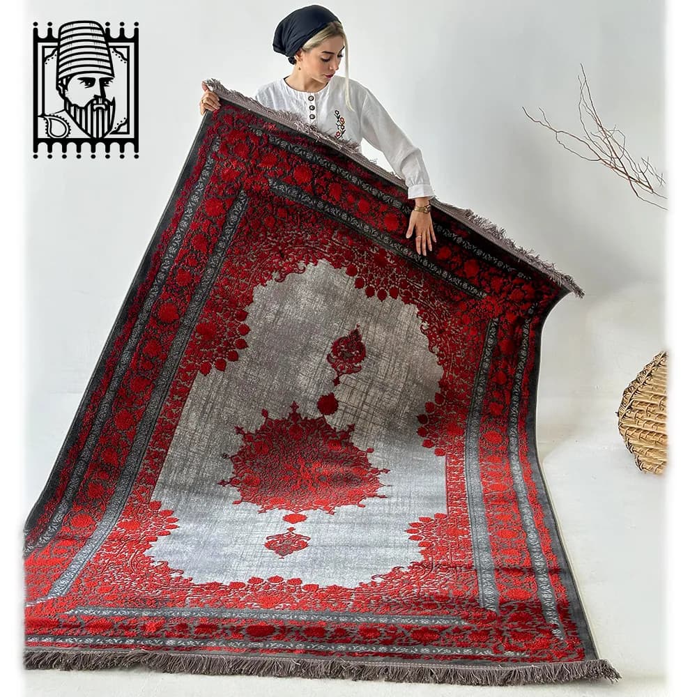 فرش مدرن آروین کد 73005 طوسی قرمز