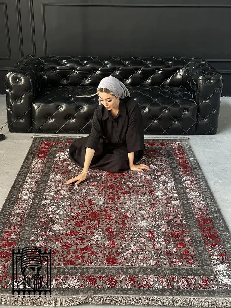 فرش وینتیج آروین کد 73001 طوسی قرمز — تصویر ۴