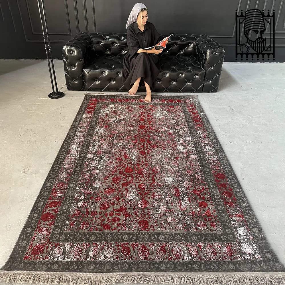 فرش وینتیج آروین کد 73001 طوسی قرمز — تصویر ۲