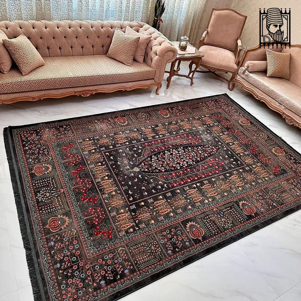 فرش درخت زندگی کد 809017 طوسی طرح دستباف — تصویر ۲