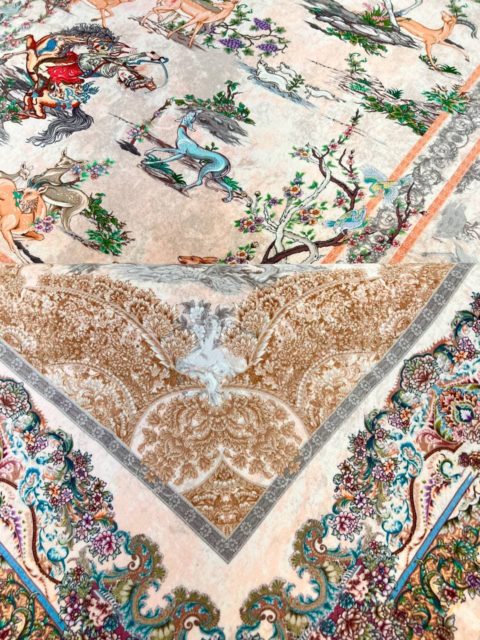 فرش شکارگاه 1240 شانه طرح دستباف کد A1107 — تصویر ۵