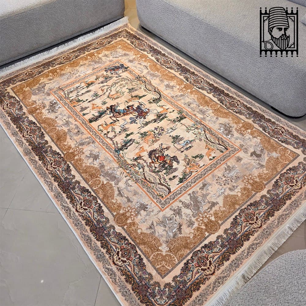 فرش شکارگاه 1240 شانه طرح دستباف کد A1107 — تصویر ۲