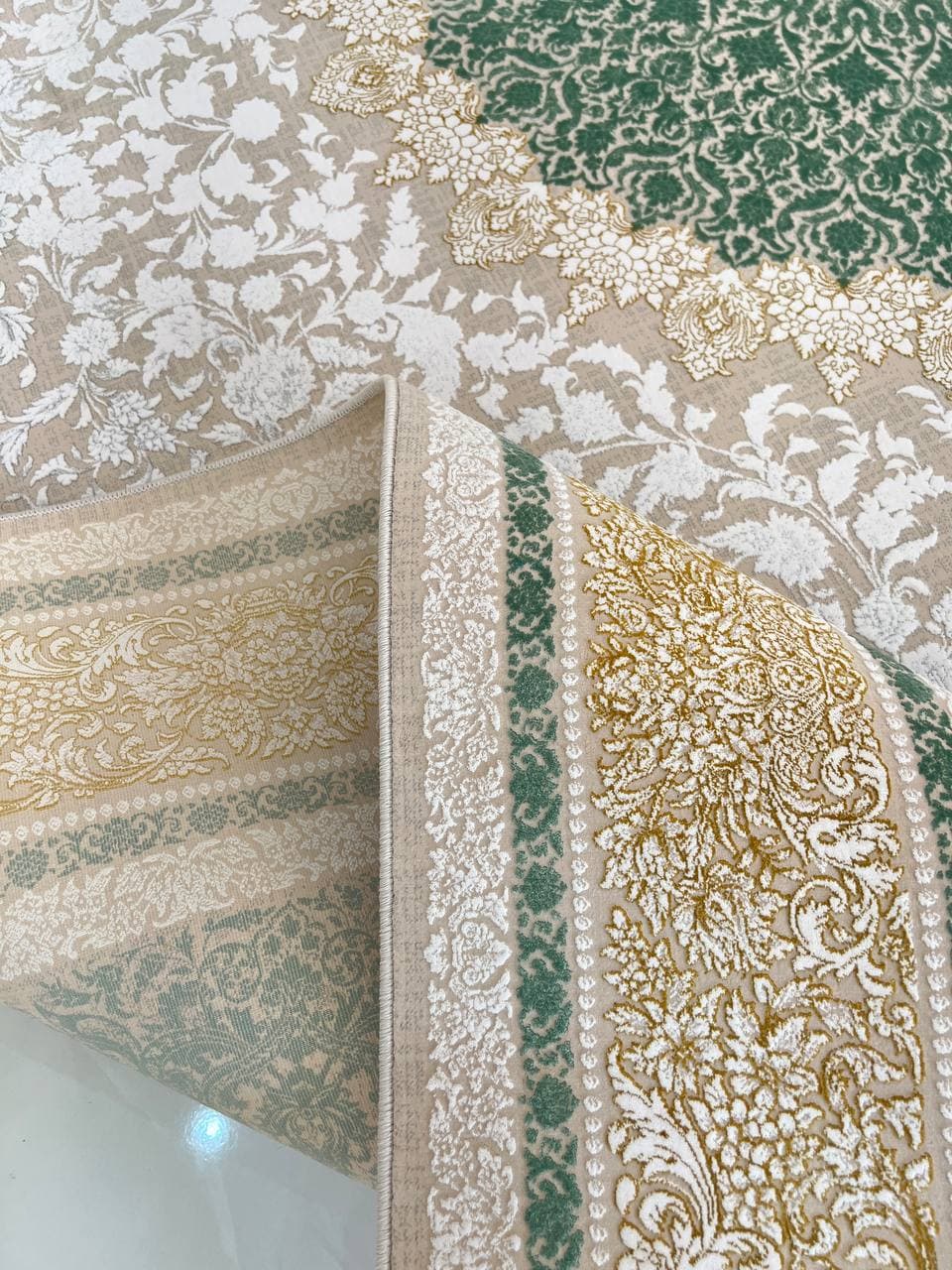 فرش کلاسیک سبز صدفی 1200 شانه — تصویر ۶