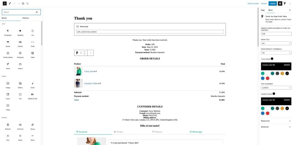 افزونه YITH WooCommerce Custom Thank You Page ساخت و ویرایش صفحه تشکر خرید ووکامرس 3.7.0 — تصویر ۷