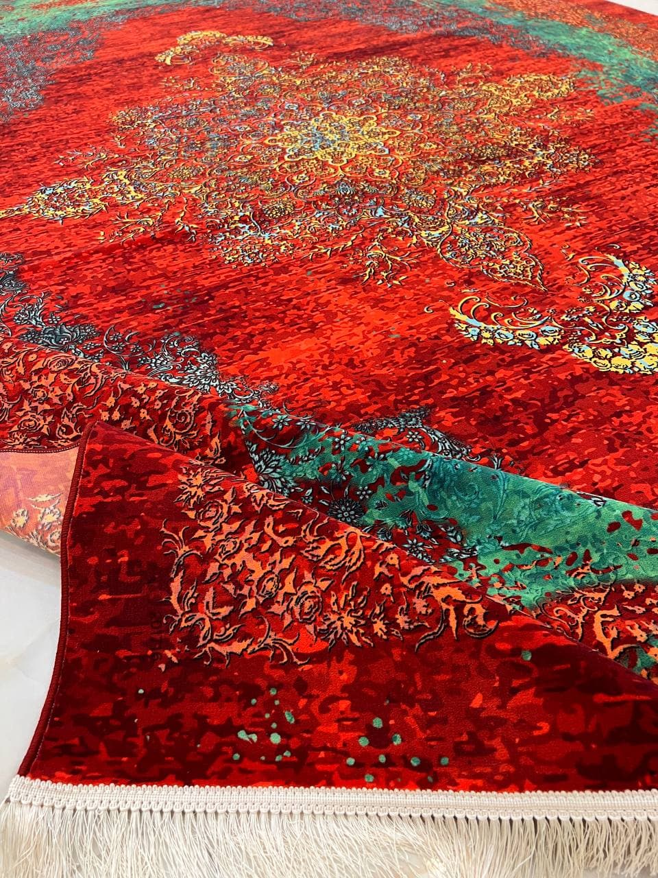 فرش طرح دستباف بهراد کد 809012 قرمز سبز 1200 شانه — تصویر ۴