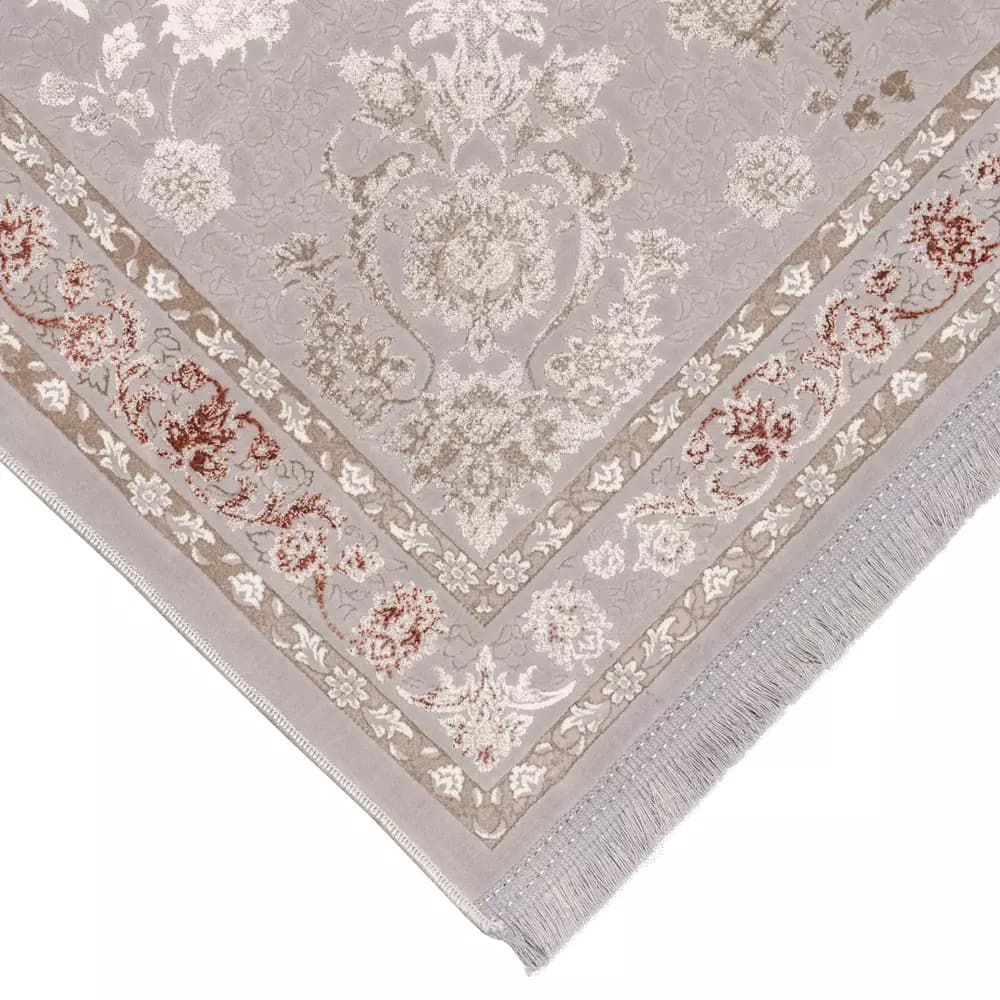 فرش طرح 10LA0360 نقره ای 1500 شانه گل ابریشم — تصویر ۴