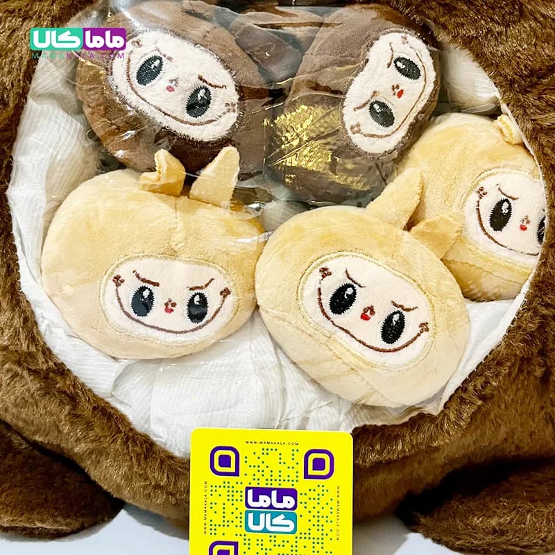 عروسک لبوبو بچه دار قهوه ای تیره مدل پرزی 50 سانتیمتر — تصویر ۲