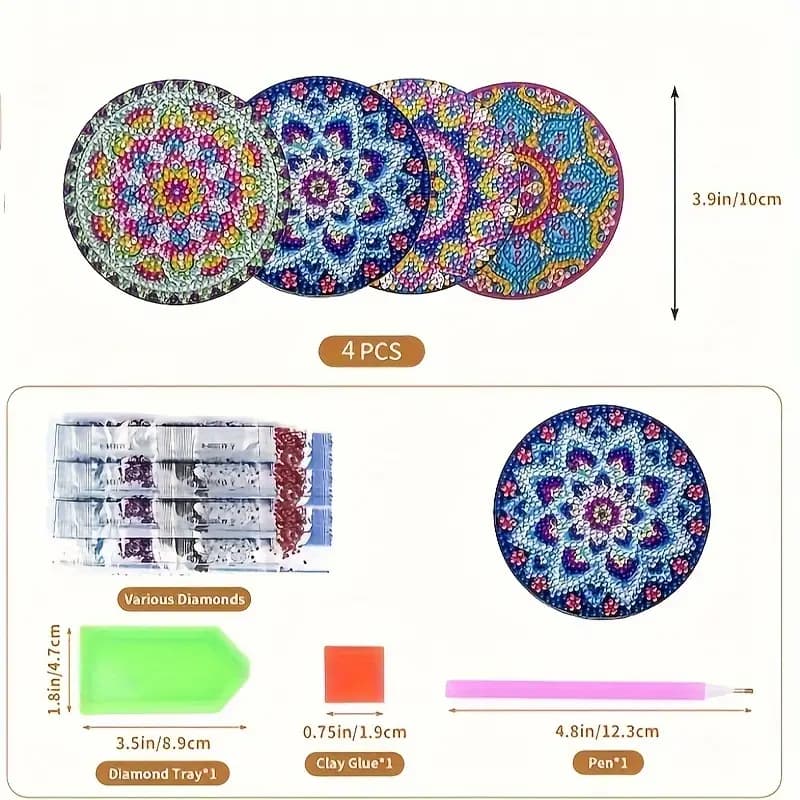 کیت نقاشی الماسی بزرگسال خام زیر لیوانی رنگ آمیزی با الماس (گل ماندالا) — تصویر ۲