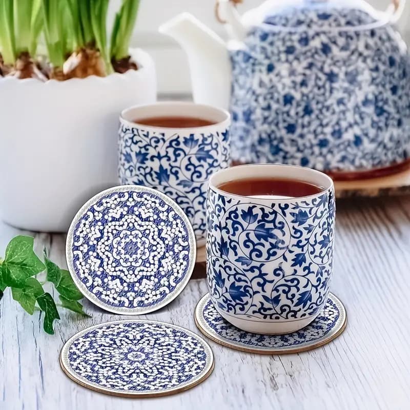 کیت نقاشی الماسی خام زیر لیوانی رنگ آمیزی با الماس (سبک چینی آبی و سفید)