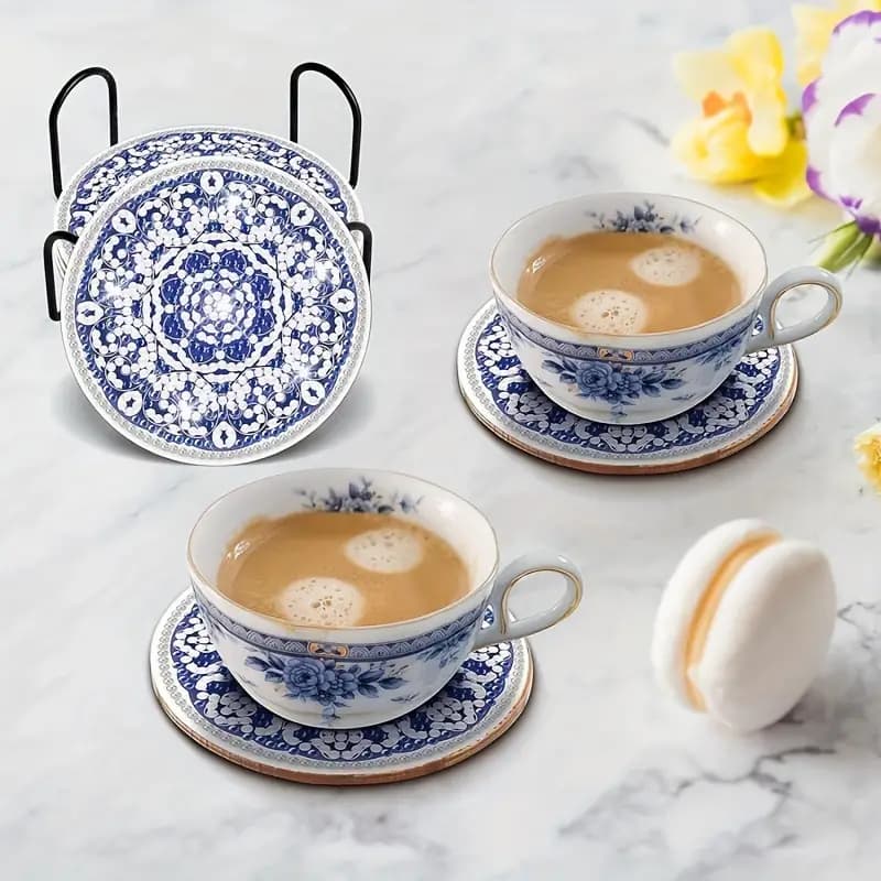 کیت نقاشی الماسی خام زیر لیوانی رنگ آمیزی با الماس (سبک چینی آبی و سفید) — تصویر ۲