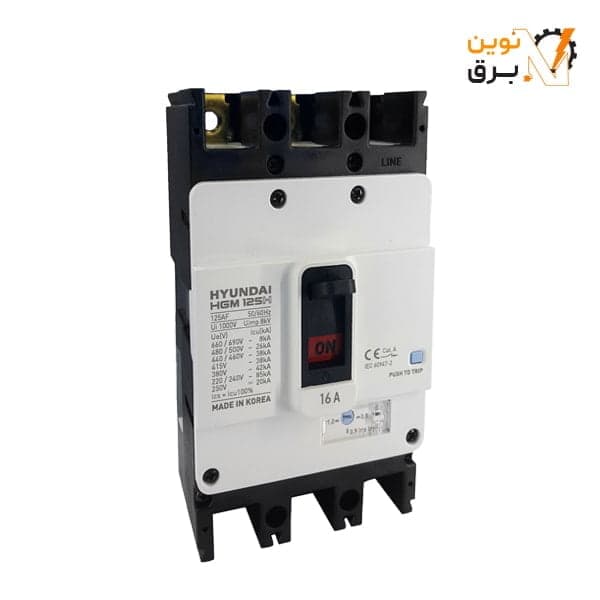 کليد اتوماتیک قابل تنظیم سه پل 16 آمپر هیوندای الکتریک 38KA مدل HGM125H-F