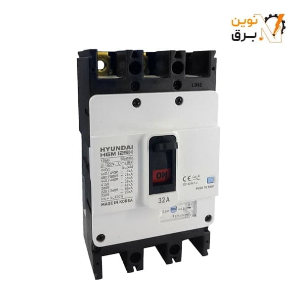 کليد اتوماتیک قابل تنظیم سه پل 32 آمپر هیوندای الکتریک 38KA مدل HGM125H-F
