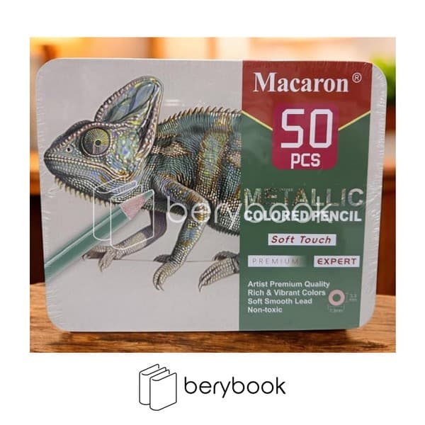 macaron / ماکارون / مداد رنگی آرتیست / 50 رنگ / متالیک / جعبه فلزی