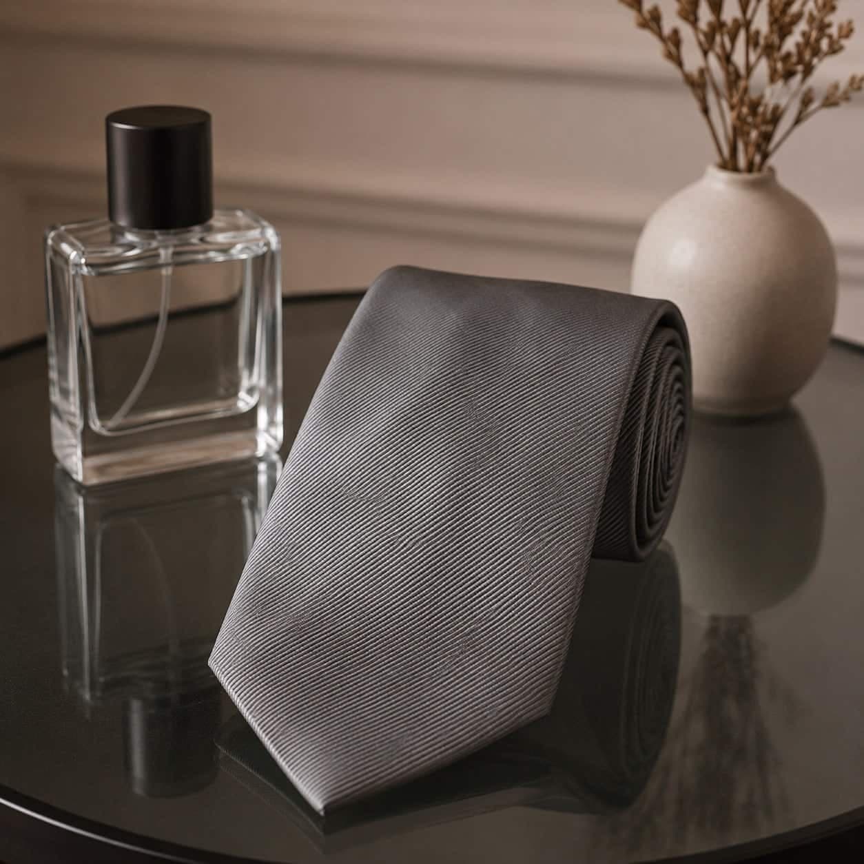 کراوات مردانه سیلک برند درسمن اصل رنگ نقره ای سربی 369169 Dressmann