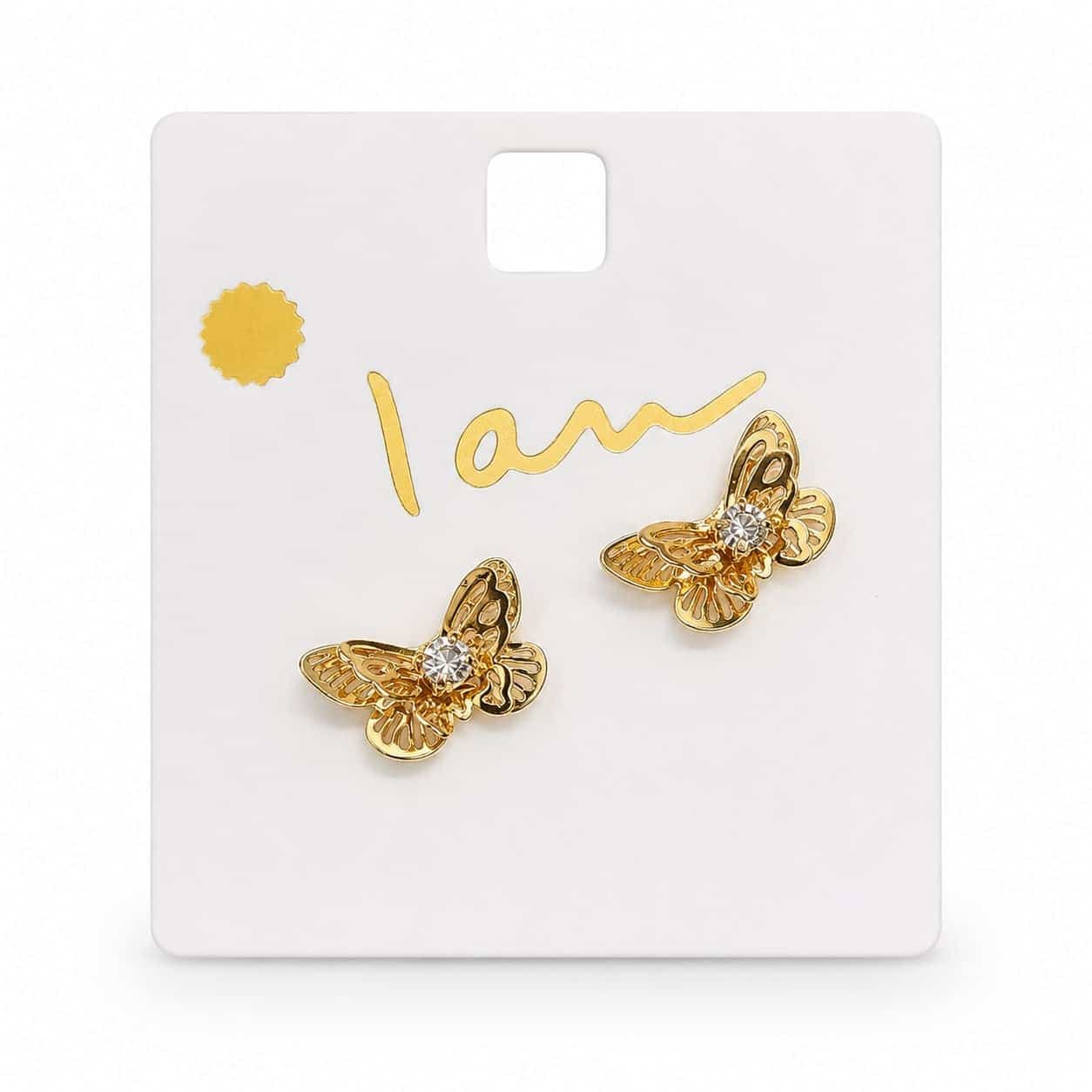 گوشواره طرح پروانه سه بعدی روکش طلایی رنگ ثابت (Gold Plated) برند آی ام تحت لیسانس آلمان 10720 I AM — تصویر ۳