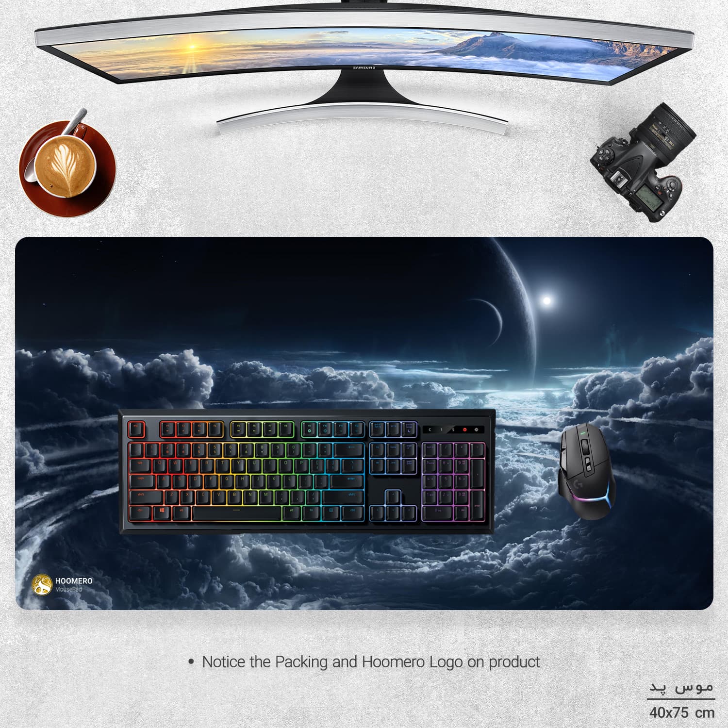 دسک پد هومرو مدل MX306 طرح گلکسی کهکشان و ماه سایز 40×75 سانتیمتر — تصویر ۴