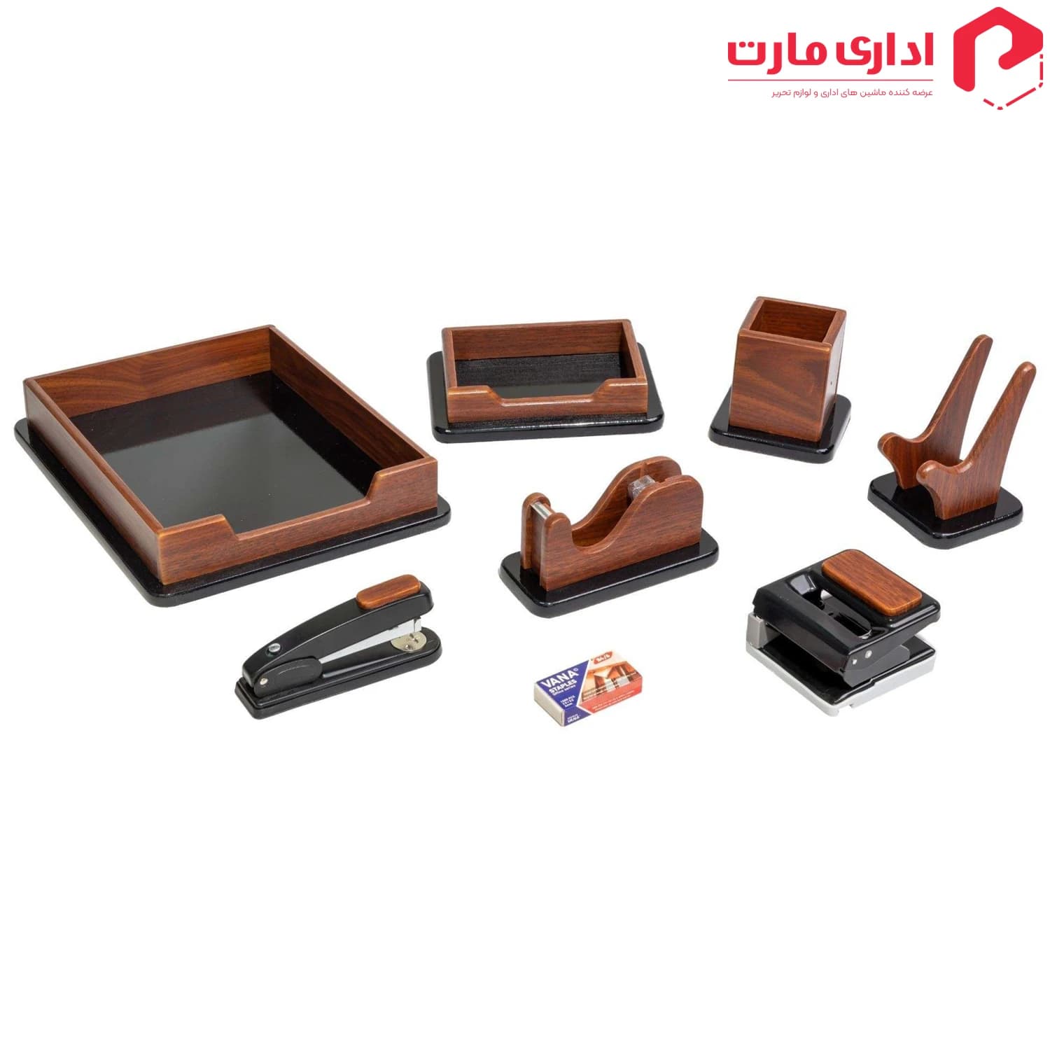 ست رومیزی مدیریتی 8 تیکه قائم کد 308A رنگ قهوه ای
